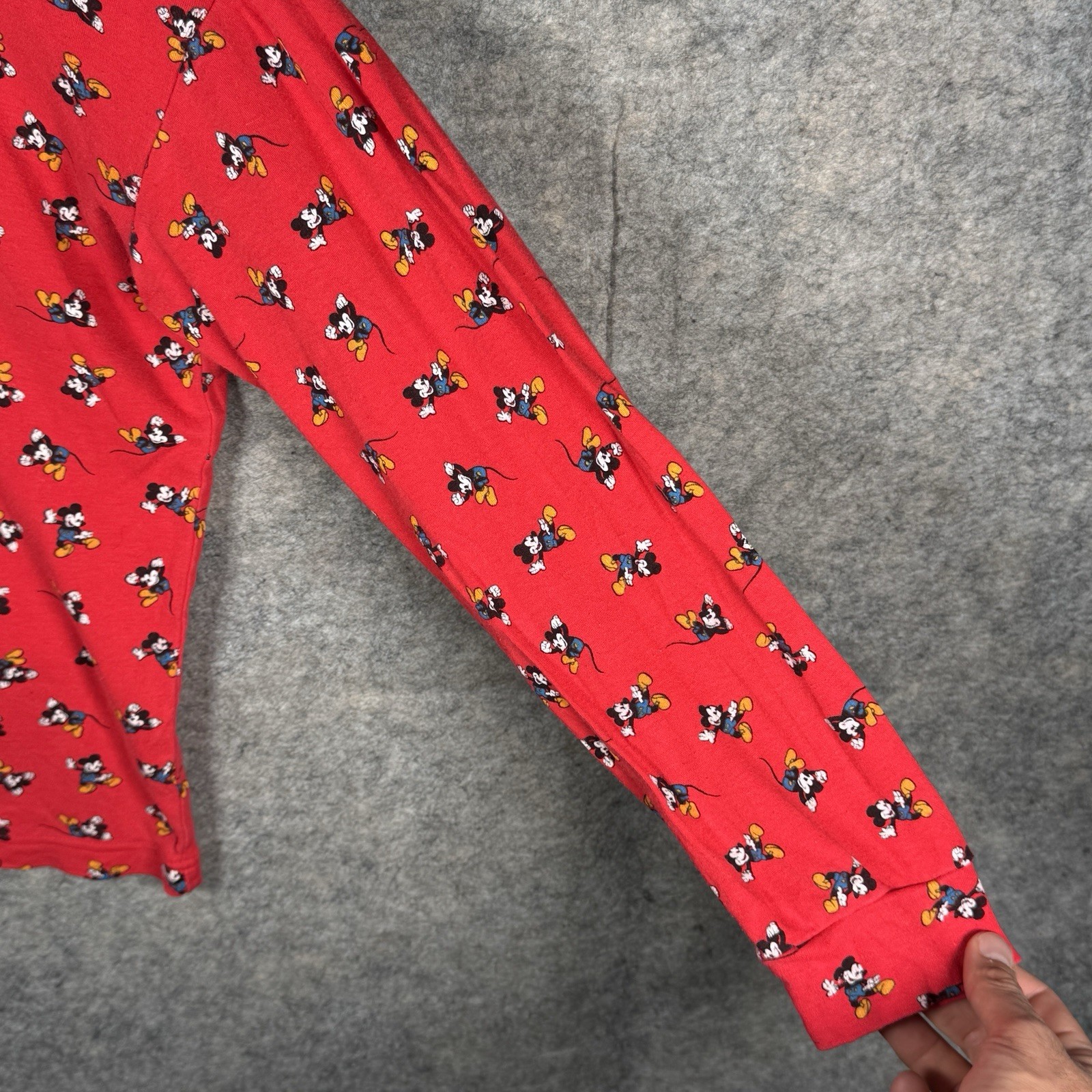 Vintage Womens 90s Mickey & Co Red AOP Mickey Mouse Turtleneck Shirt Sz M 20×24