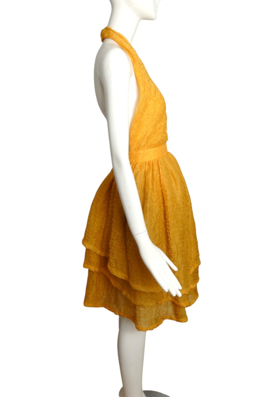PIERRE CARDIN BOUTIQUE- 1996 Yellow Textured Organza Halter Dress, Size-4