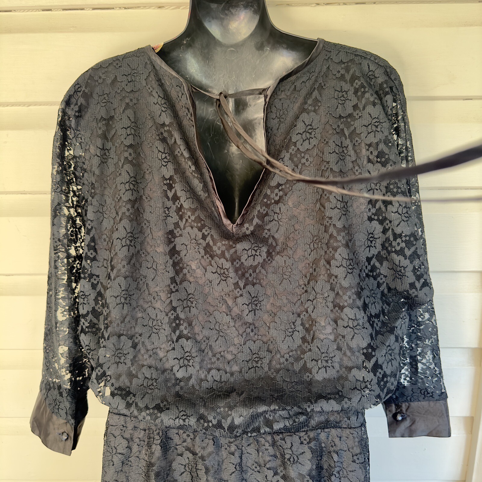 Purple Patch Women Dress Size 14 Bust 90cm Black Lace Long Sleeve Midi