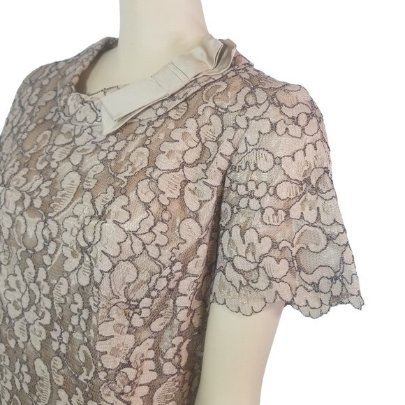 Vtg 60s Jackie O Mod Peter Pan Collar Lace MCM dress formal