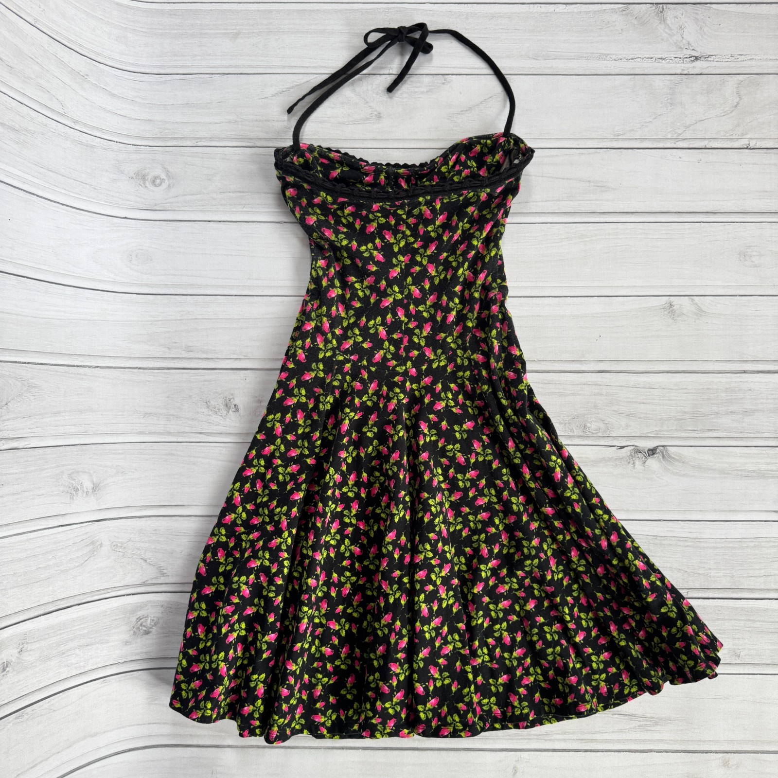 BETSEY JOHNSON Rosebud Floral Y2K „VINTAGE” Punk Label Stretch Cotton Dress P XS