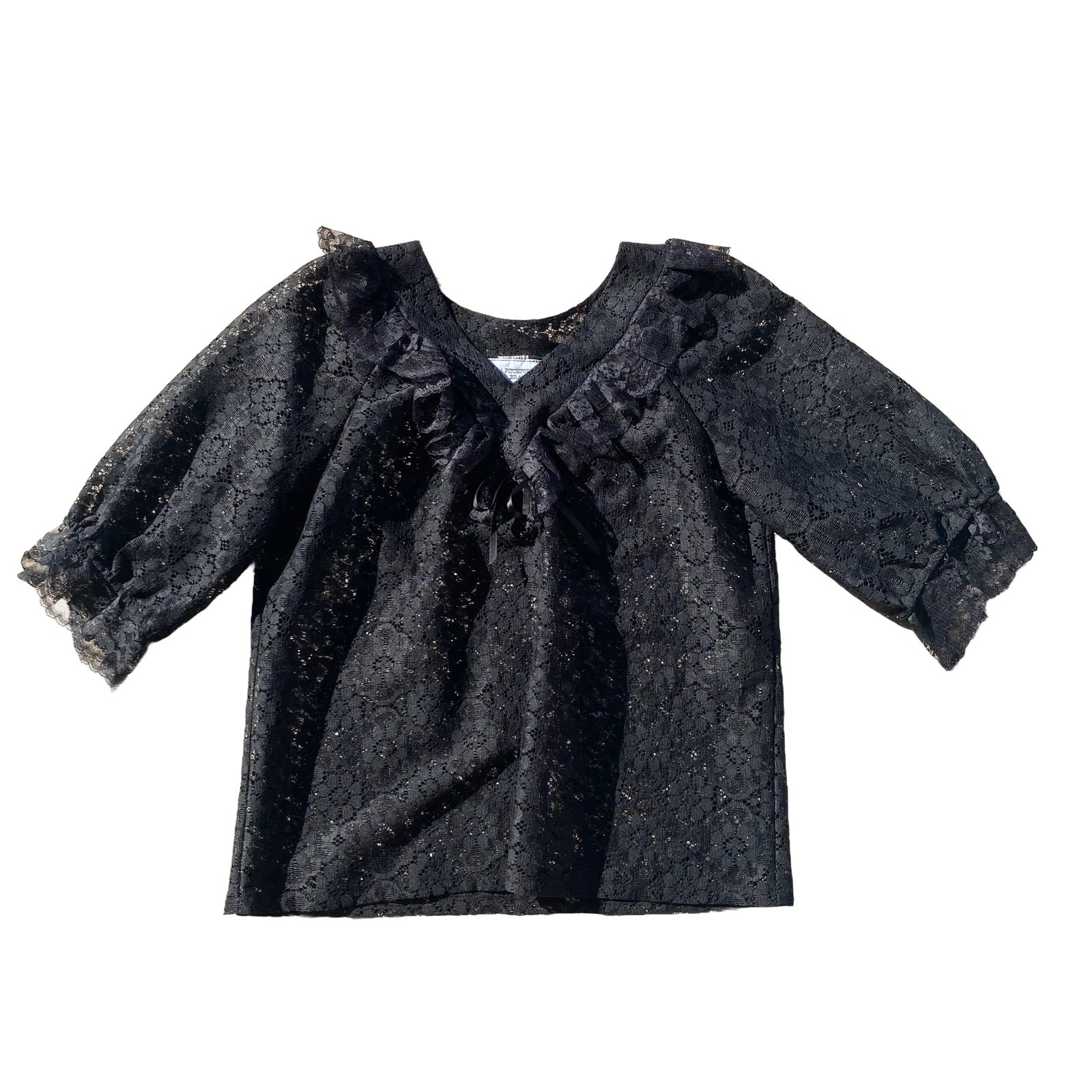 VTG 70s Black Lace Top L/XL Oversized Whimsigoth FairyCore Pitchfork Brand Volup