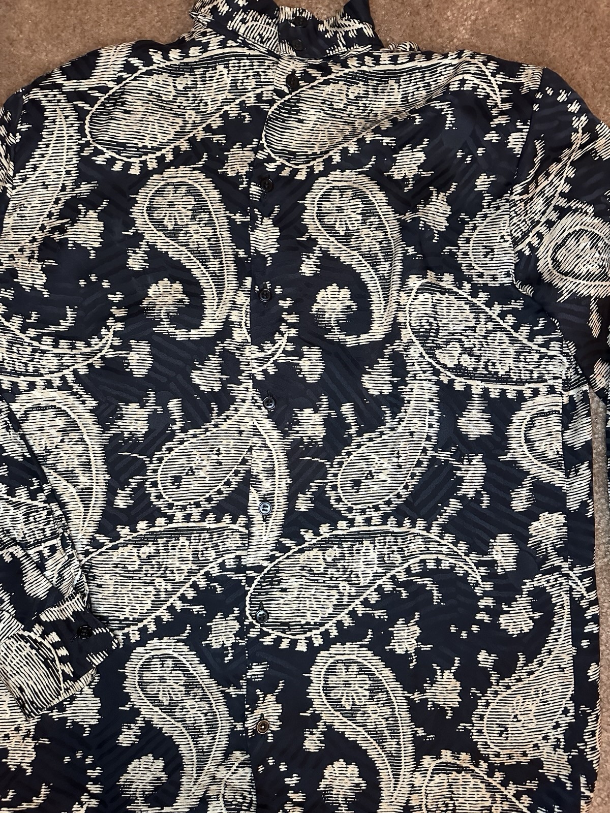 Vintage Giorgio Armani 100% Silk High Neck Paisley Blouse Italy Size 38