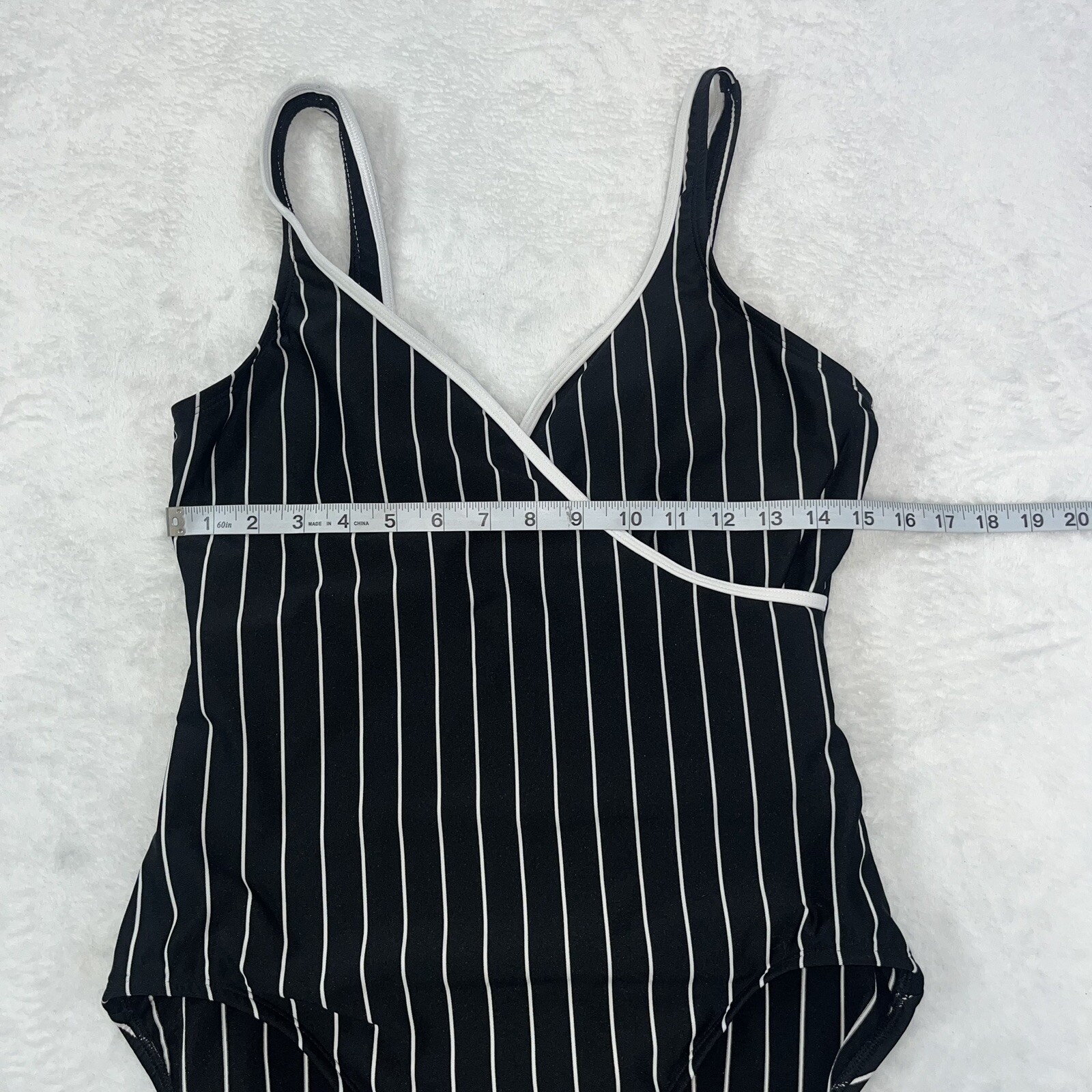 Vtg Cole of California One Piece Swimsuit Sz 16 Striped Black Pin Up Rockabilly