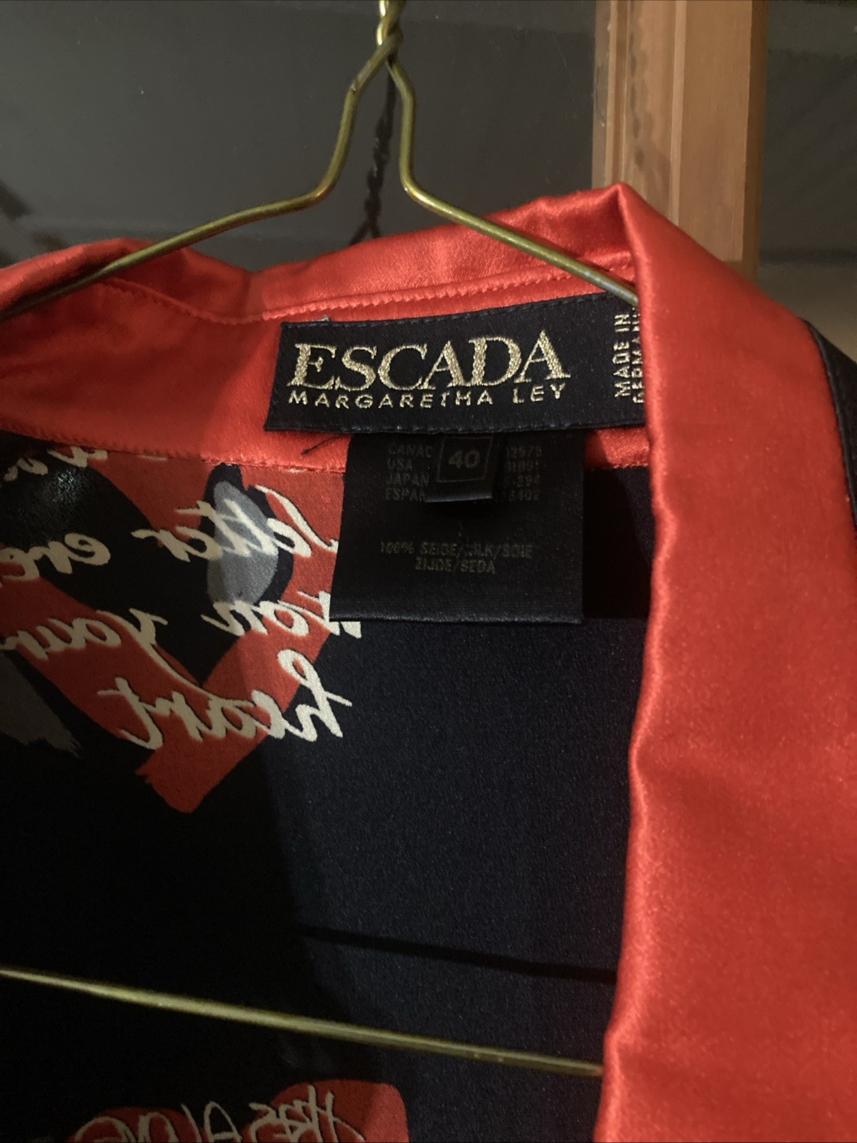 Vtg Vintage 1980s 80s Designer Primo Escada Silk Novelty Heart Print Blouse