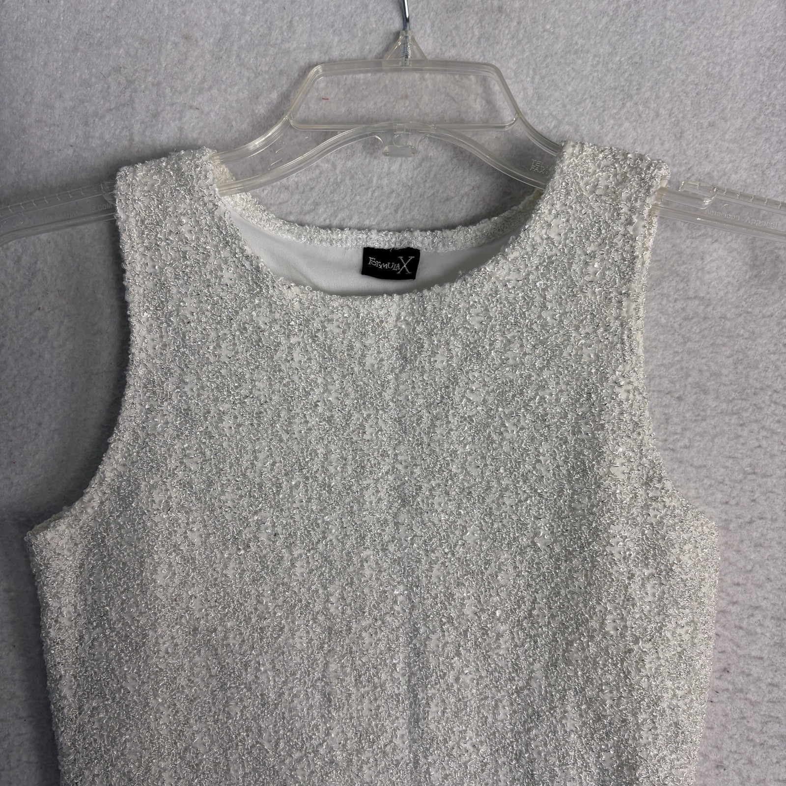 VTG Metallic Sequin Tank 90s Y2K White Lined USA Fitted S Formal Party