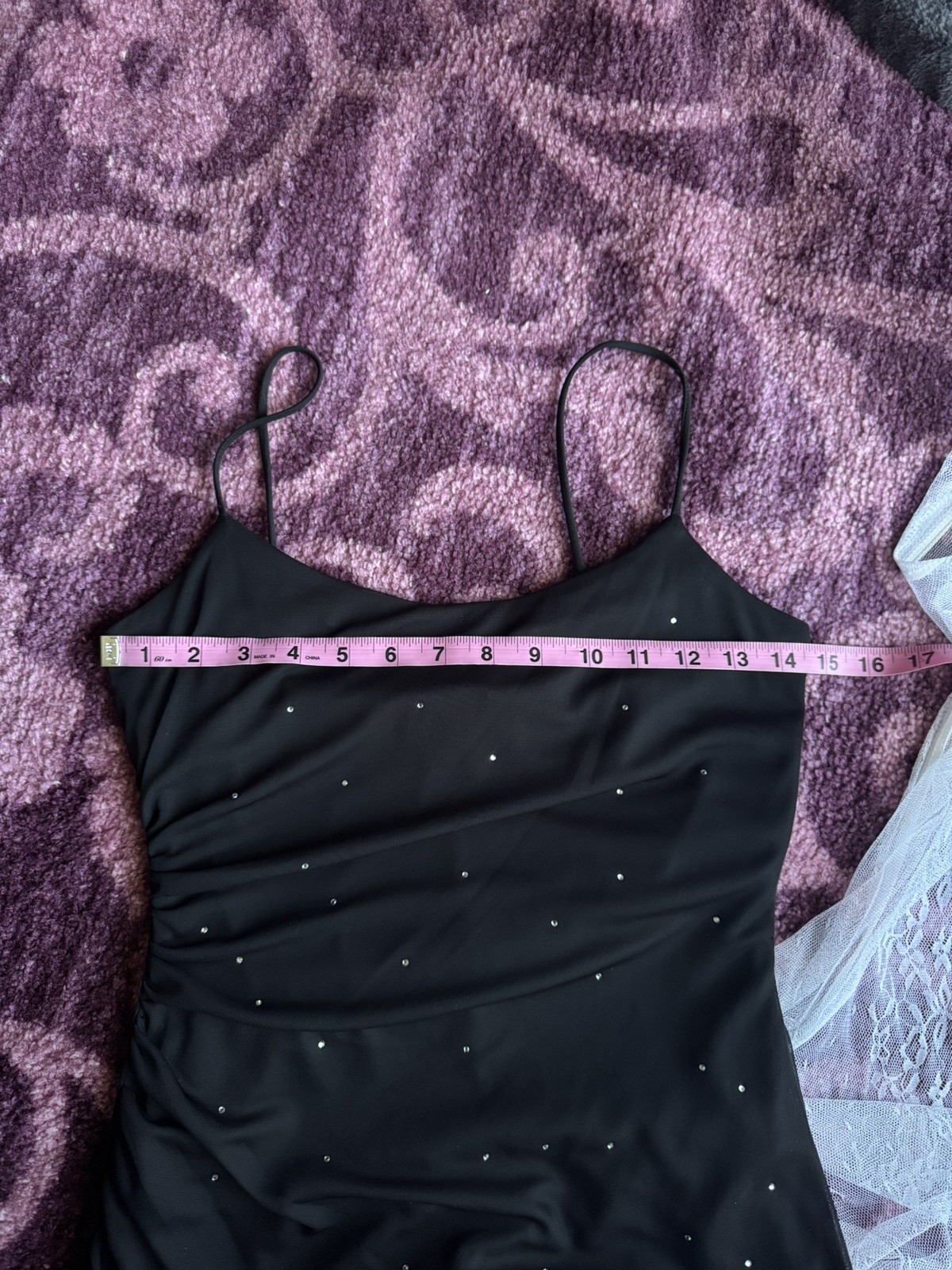 90’s Y2K Vintage Black Rhinestone Jumpsuit Sheer Overlay Made In USA, Size XS-S