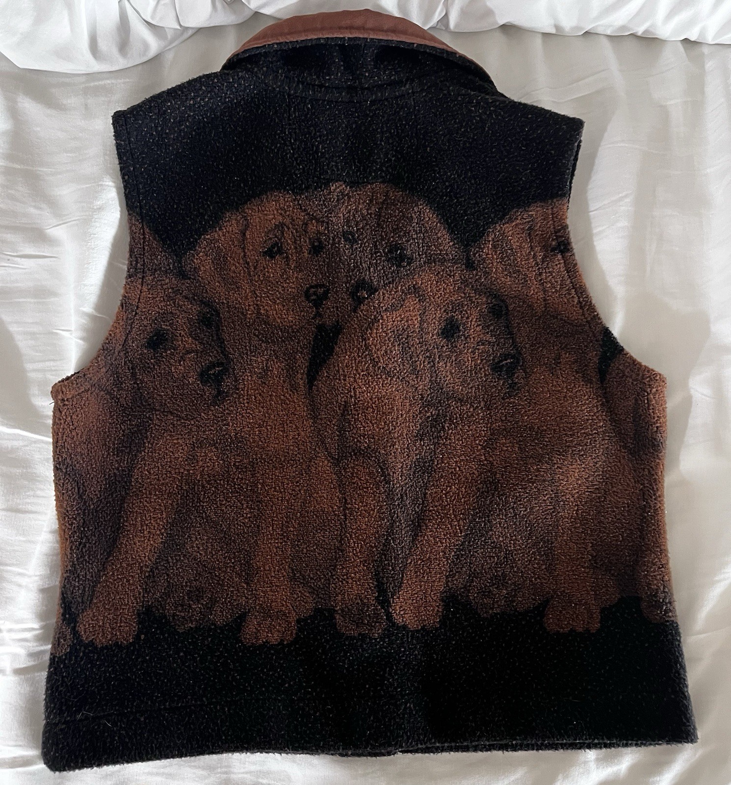 County Clothing Co. 1990s Brown Black Dog Print Fleece Vest Size M