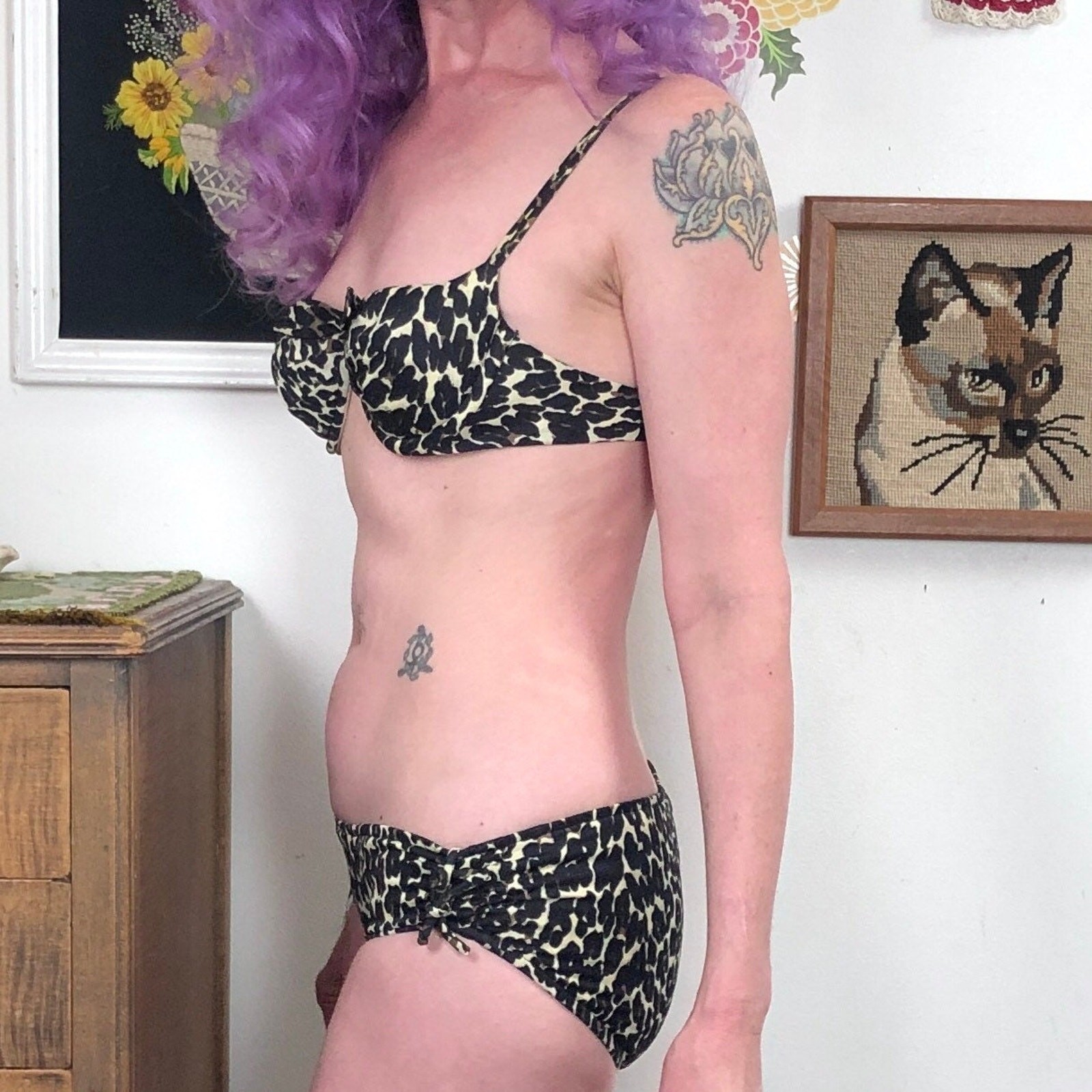 Vintage Leopard Print Bikini, 1960s Cole of California Two Piece Swimsuit, Sz 10