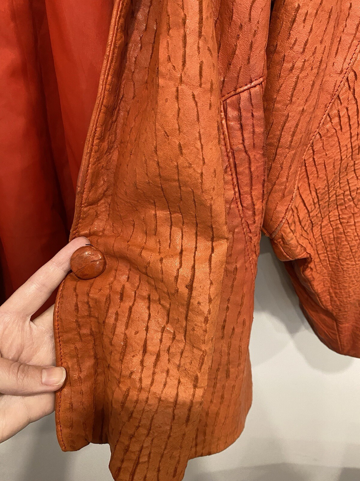 VTG Rare 80s Gossip London Oversized Orange-Red Leather Jacket W/ Dolman Sleeves