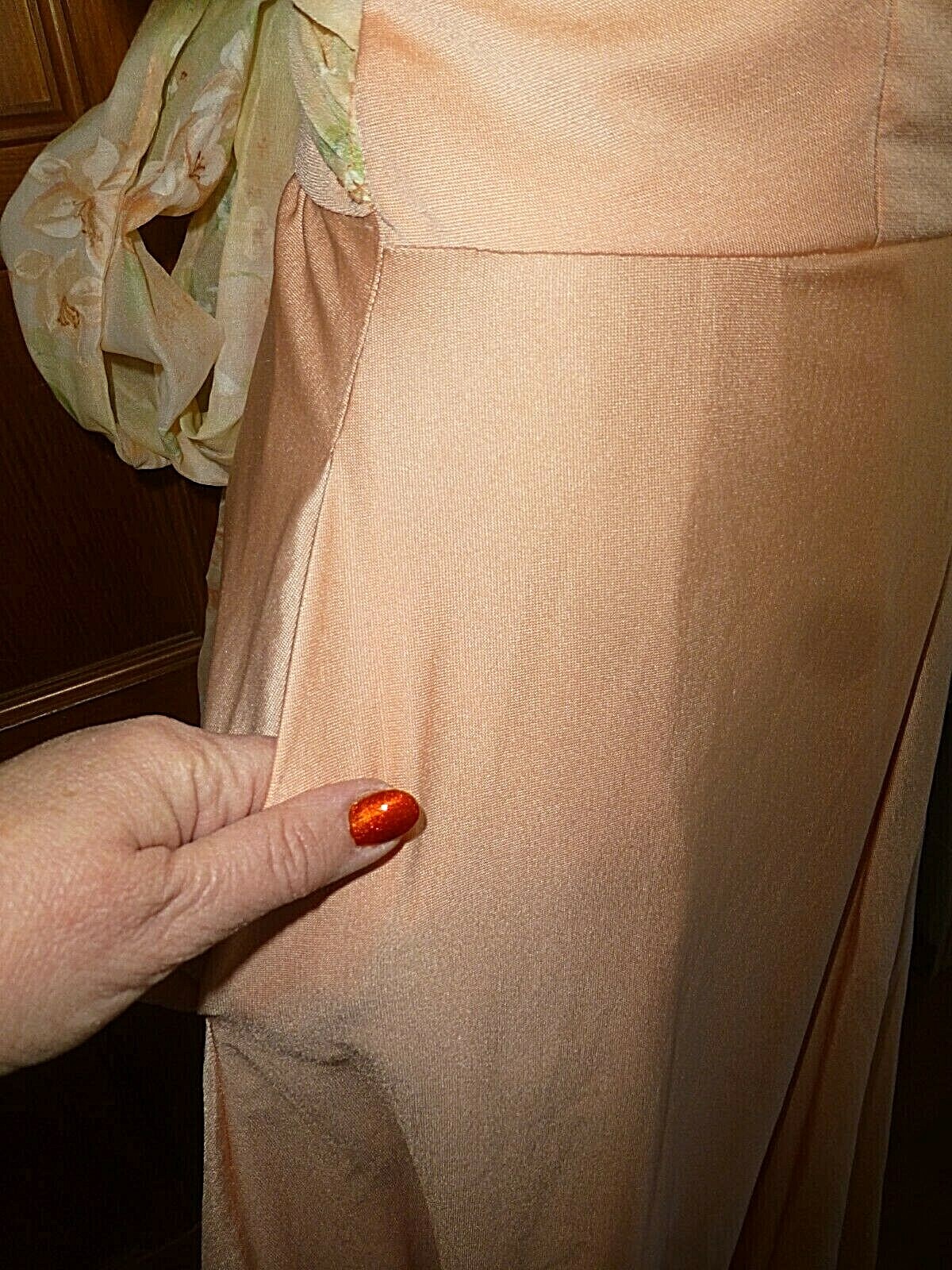 Vtg 70s Jersey Matte Cape Ruffle Floral Chiffon Boho Evening Wedding maxi Dress