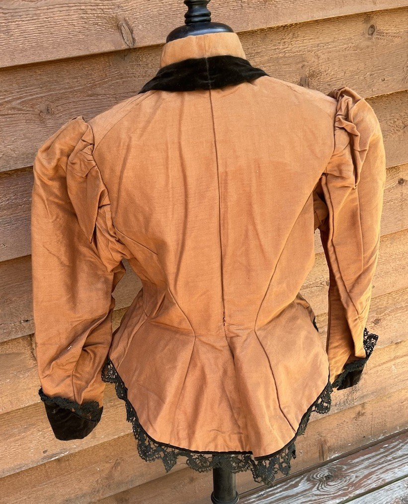 Victorian Brown Ladies Fitted Jacket, Velvet Lapels, Cuffs, Buttons