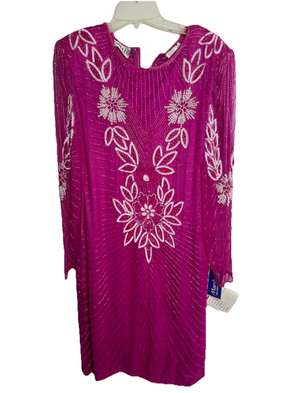 Vintage Sweelo Pink Beaded Formal Hollywood Star Dress Gown Glam M