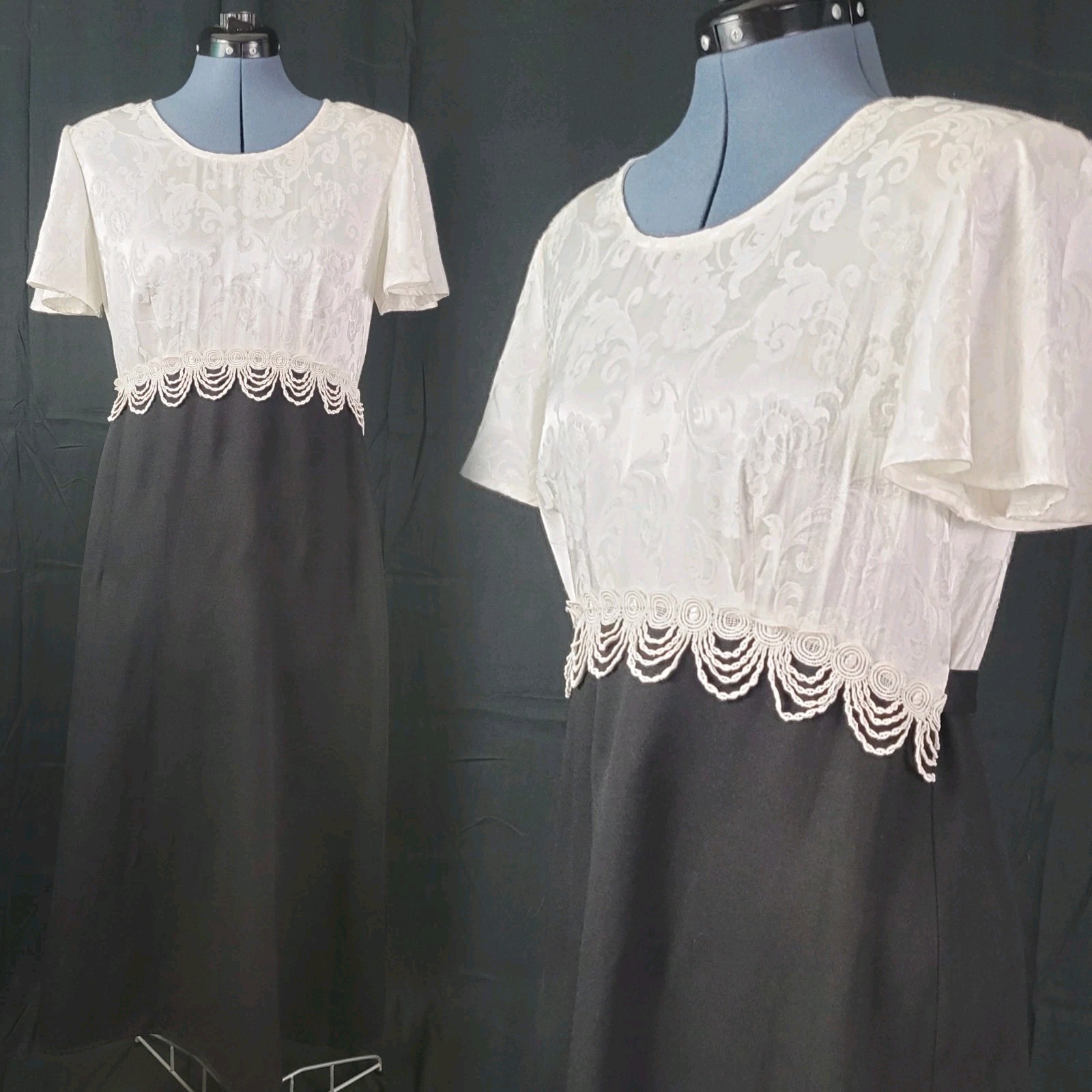 Vintage Another Thyme Empire Waist Dress in White & Black Size 12P