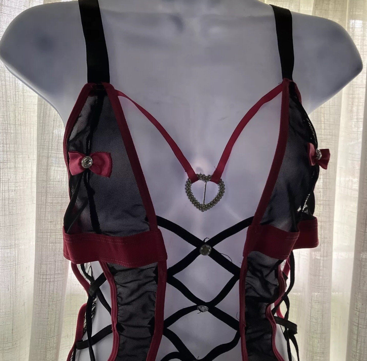 Vintage Black Pink Strappy Woman’s Teddy Sexy Bodysuit Intimate Apparel One Size