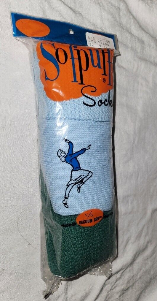 VTG Sofpuff NEW 2 Pair Socks Crew Sz 9 10 11 Vacuum Grip Slouch Green Blue