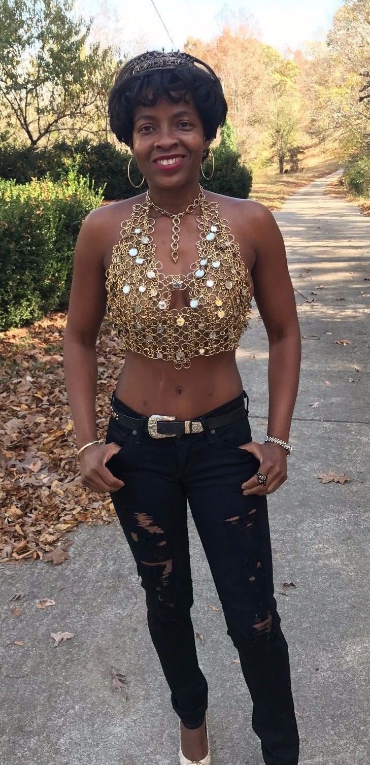 Vintage Designer GOLD Chain Link Chainmail Halter Dress Top Paco Rabanne Era S