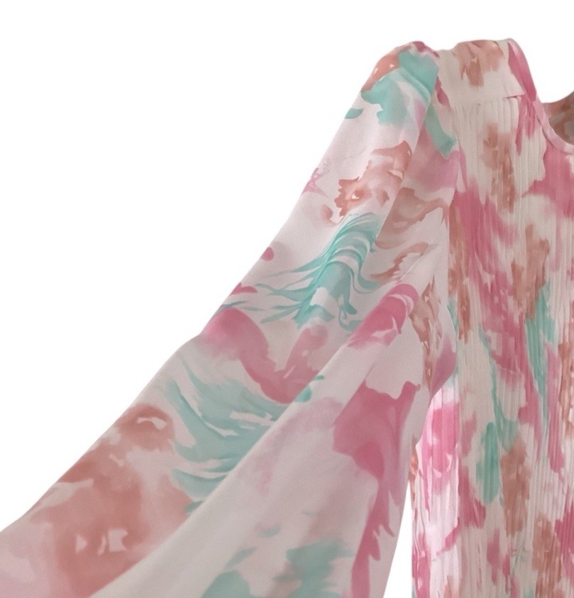 LISA MICHAELS Floral Watercolor Pastel Vintage 80s Dress Size 10 Made In USA