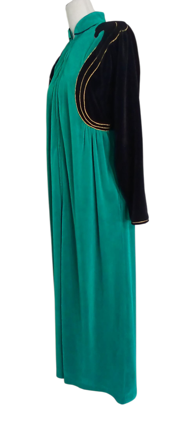 Vtg Bill Tice Turquoise Velvet Gold Robe Dress sz 10 Housewife