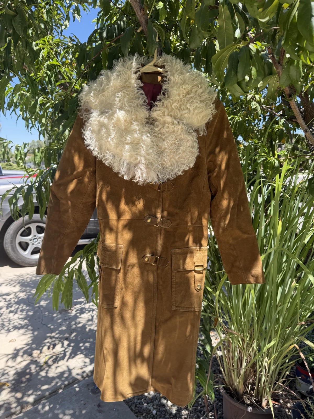 Vintage Rare Jeno de Paris Mid-length Trench Suede Coat -Tibetan Lamb Fur