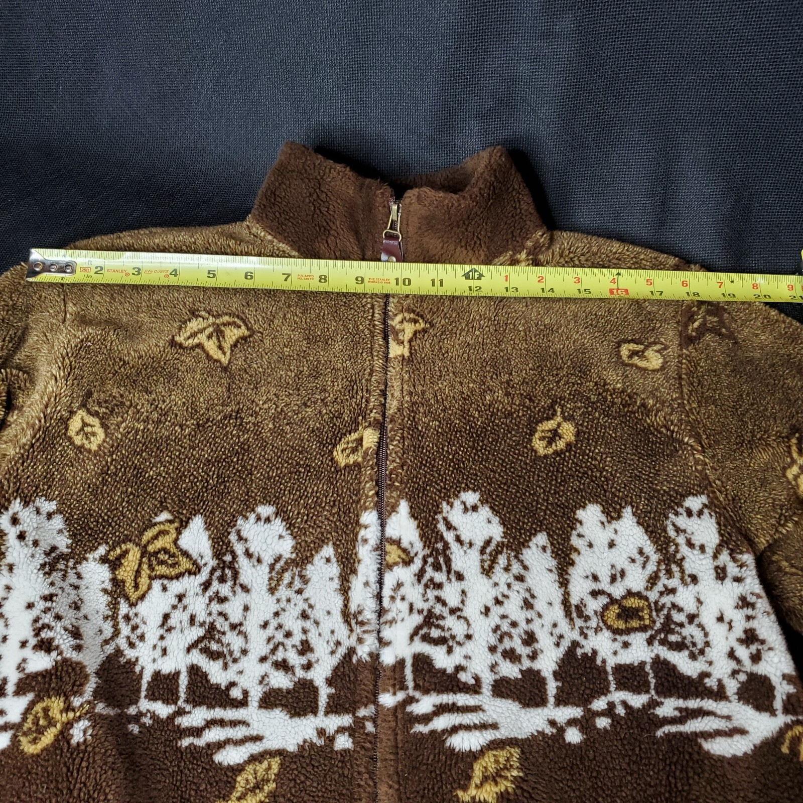 VTG 90s ART UNLIMITED Fleece Jacket AOP Autumn Graphic Brown Full-Zip Adult S