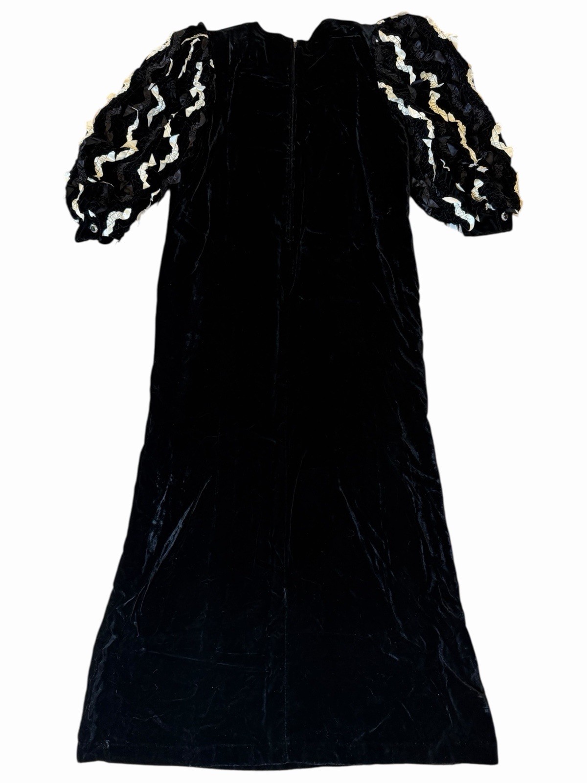 Vintage Black Velvet David Brown Winter Dress Rare Satin Ribbon Embellished New