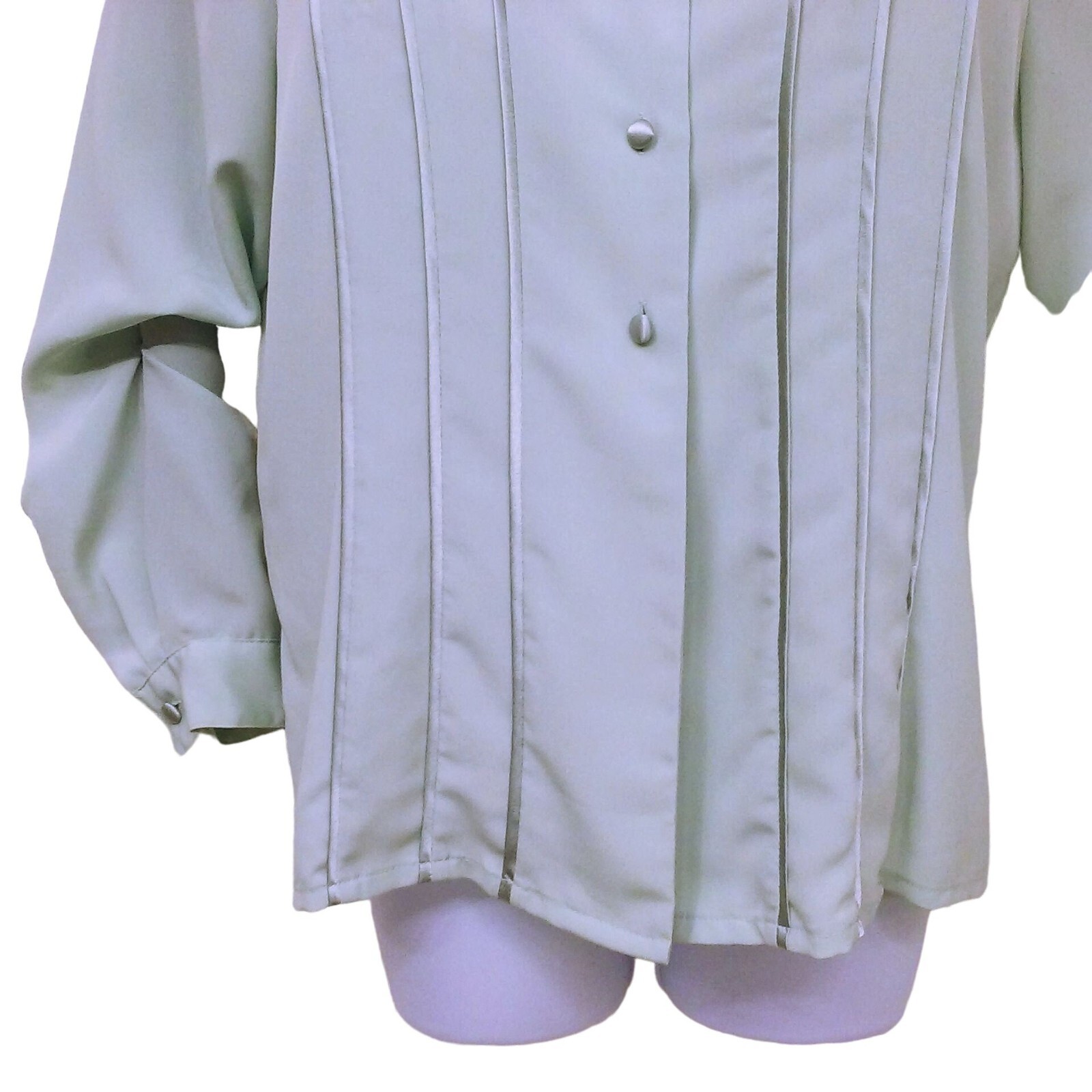 Vintage 90s Laura Scott Petite Blouse -10P Satin Stripe Power Shoulder Mint