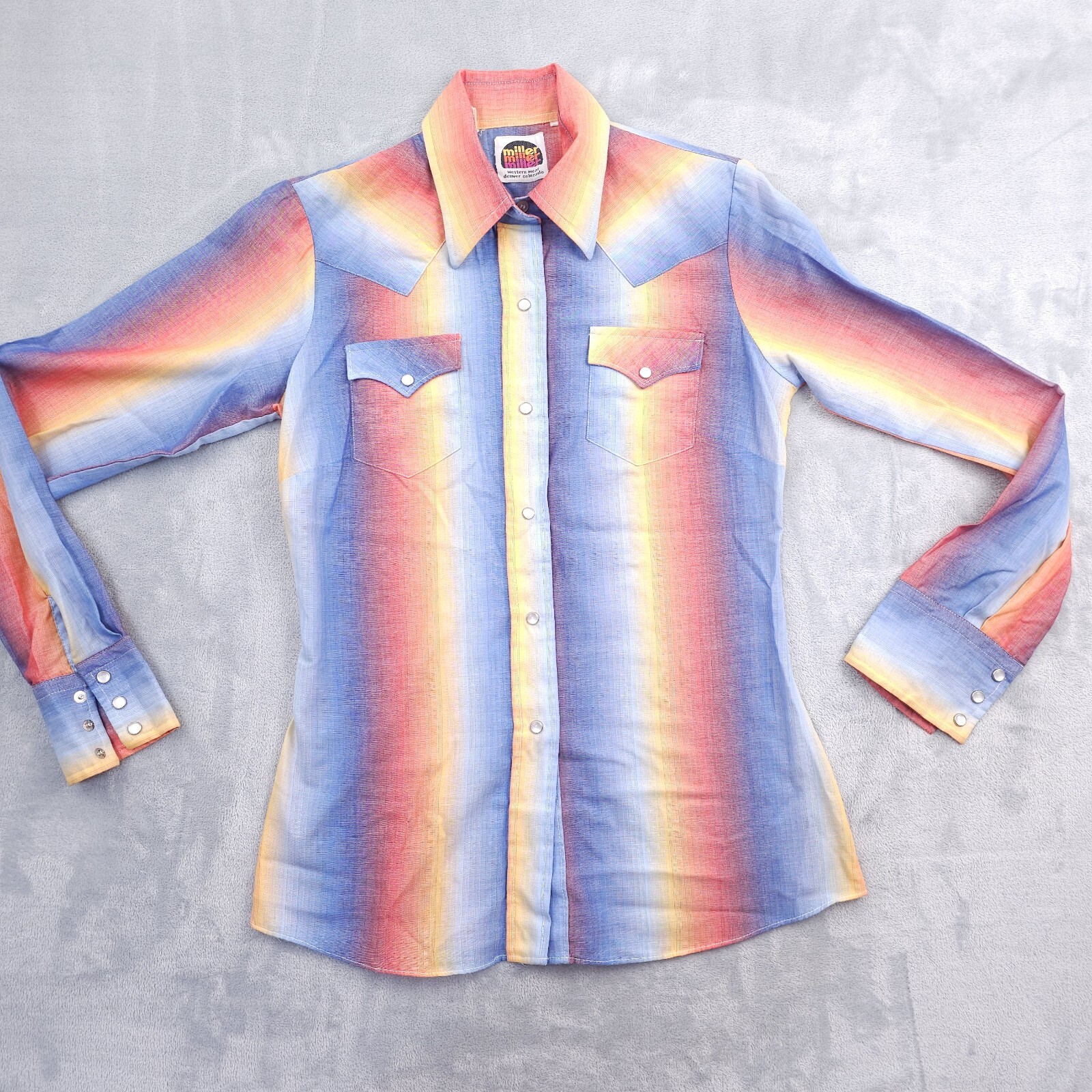Vintage Western Rainbow Pearl Snap Shirt 12/34 Rockabilly Cowgirl Miller Disco