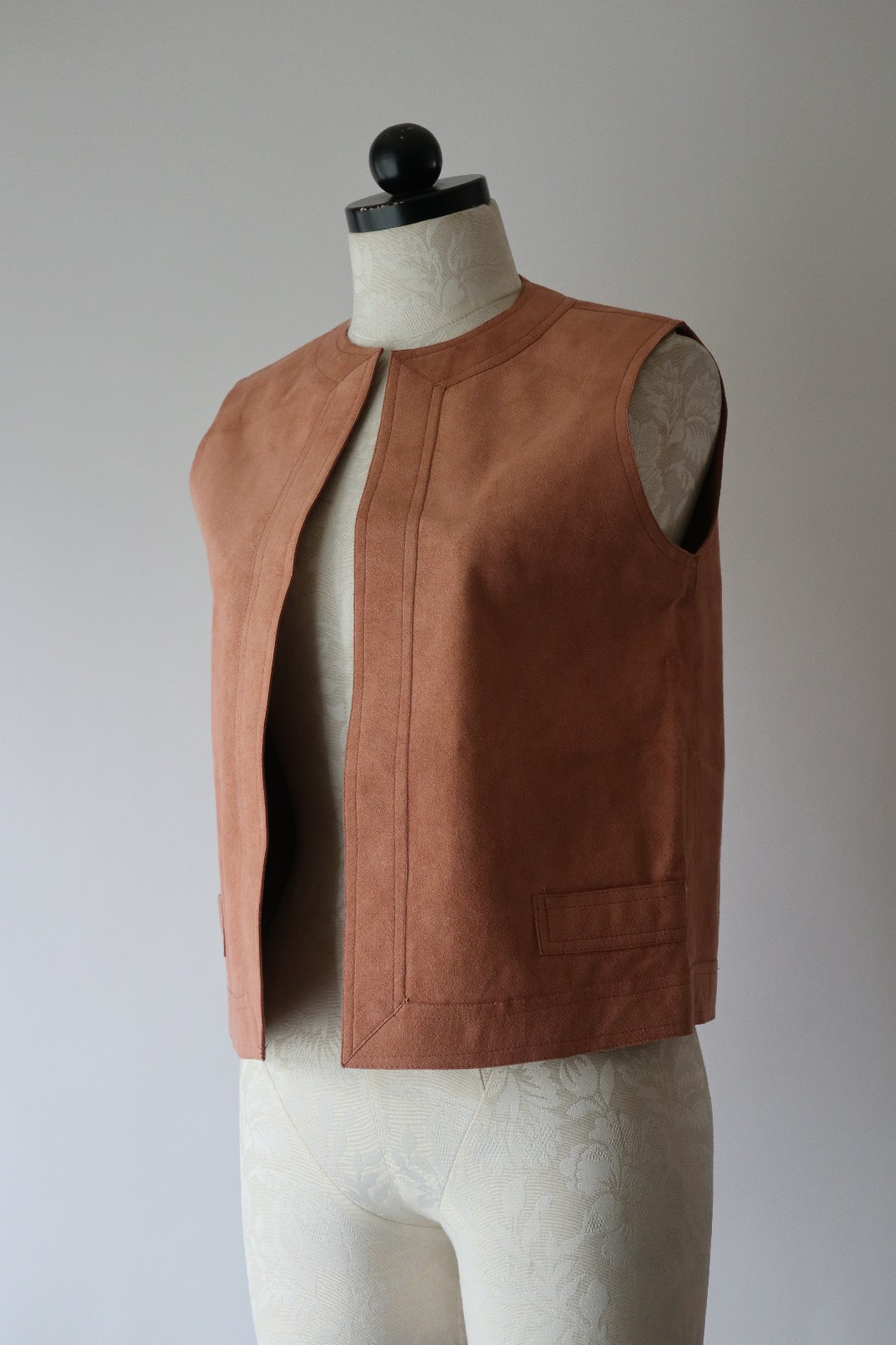 70s Vintage Pink Ultrasuede Open Front Waistcoat Sleeveless Jacket Vest Women M