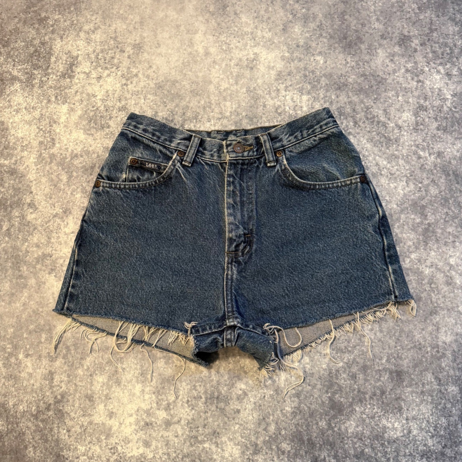 Vintage Lee High Waisted Denim Cut Off Shorts Medium Wash Blue Cotton USA Made 9