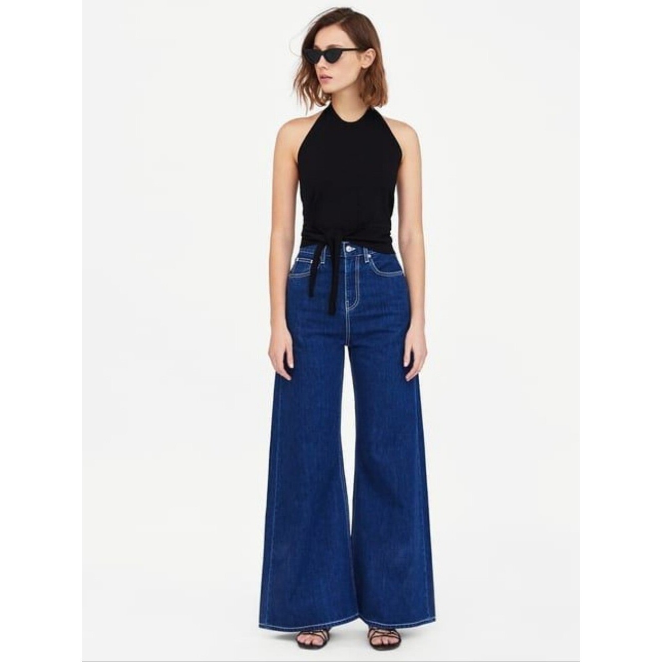 Zara Jeans Women Size 6 Dark Blue Wash Premium The Vintage High-Rise Flare Jeans