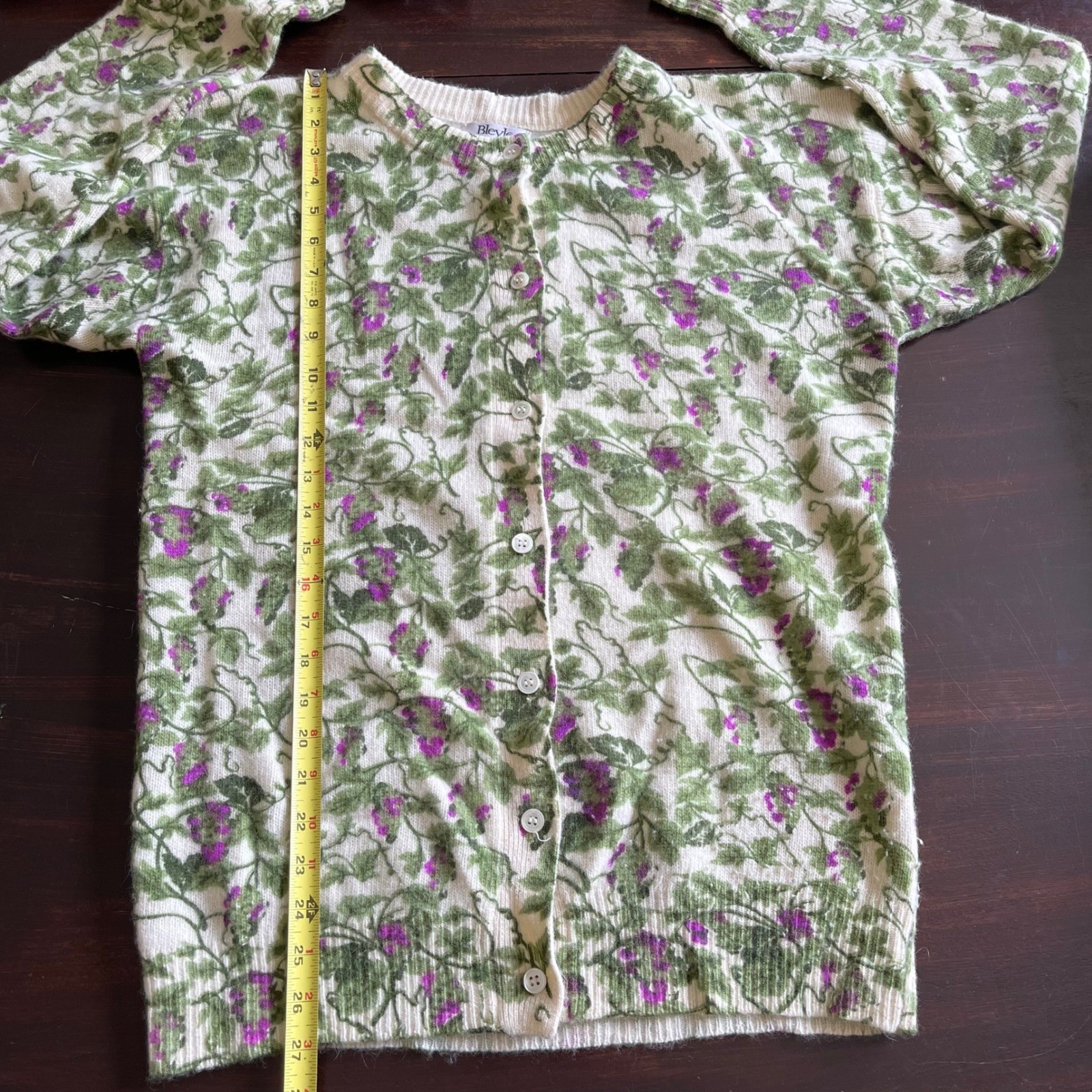 Bleyle Vintage Grape Vine Garden Floral Cardigan Sweater 90s Y2K Grandma