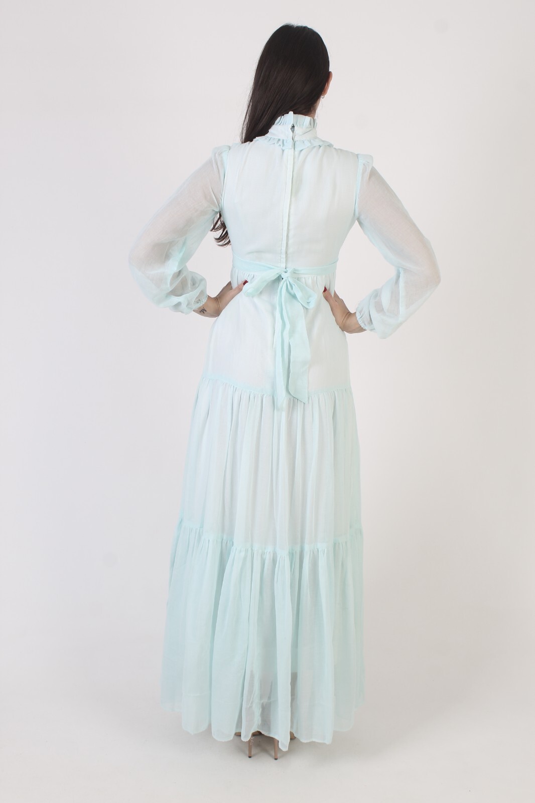 Vtg Tuxedo Ruffle Cottagecore Dress Long Tiered Boho Peasant Prairie Bridal Gown