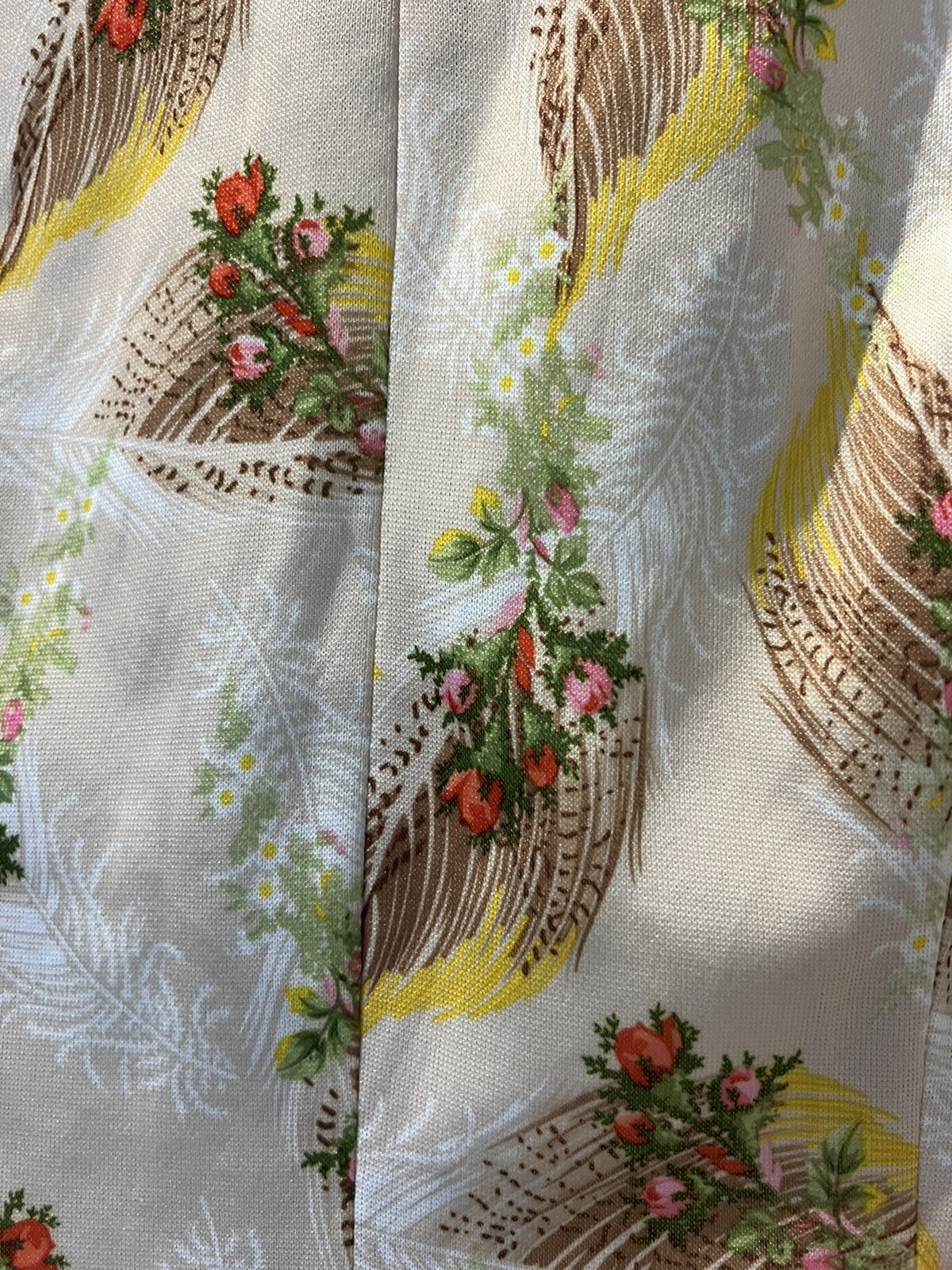 Vintage 70s Sears Tan Pink Floral Print Wheat Brown Midi Dress S M