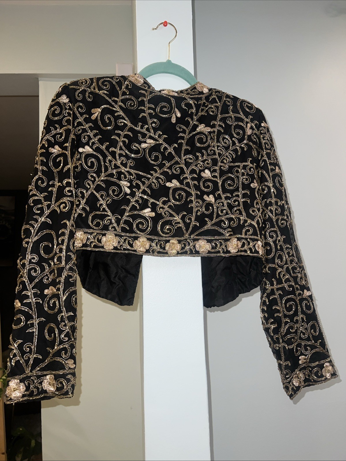 NWT 80s Laurence Kazar NY Vtg Glamour Gold Black Embroidered Jacket Silk Sz PL