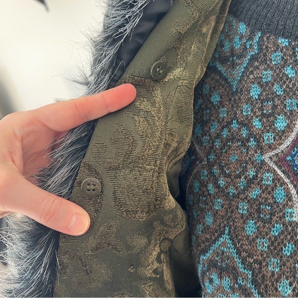Giacca Gallery Vintage 90s/Y2K Dark Green Embroidered Boho Jacket Faux Fur 🦚