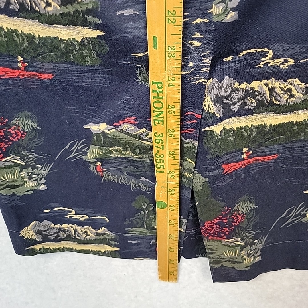VTG 90s BUSHWACKER USA Maxi Skirt Navy Fishing Mountains Cottagecore Waist 24″