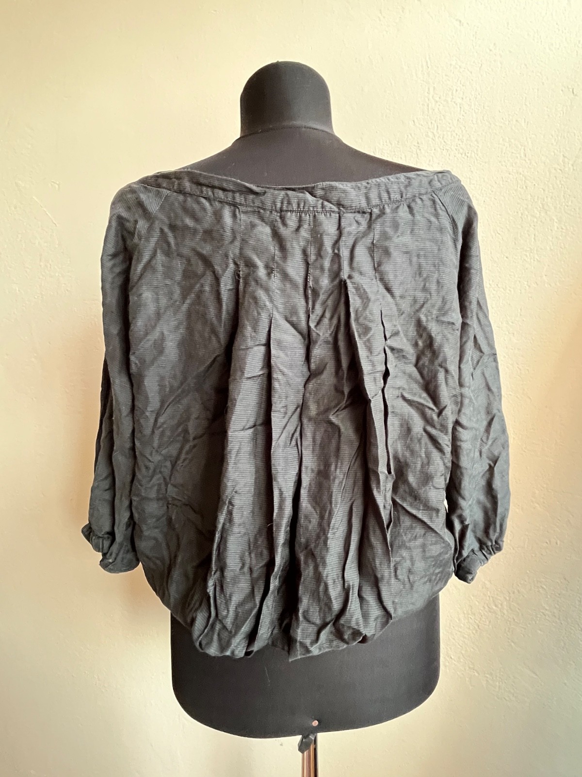 Diesel Vintage Y2K Crinkled Draped Blouse Black Asymmetrical Tie Hem Size S