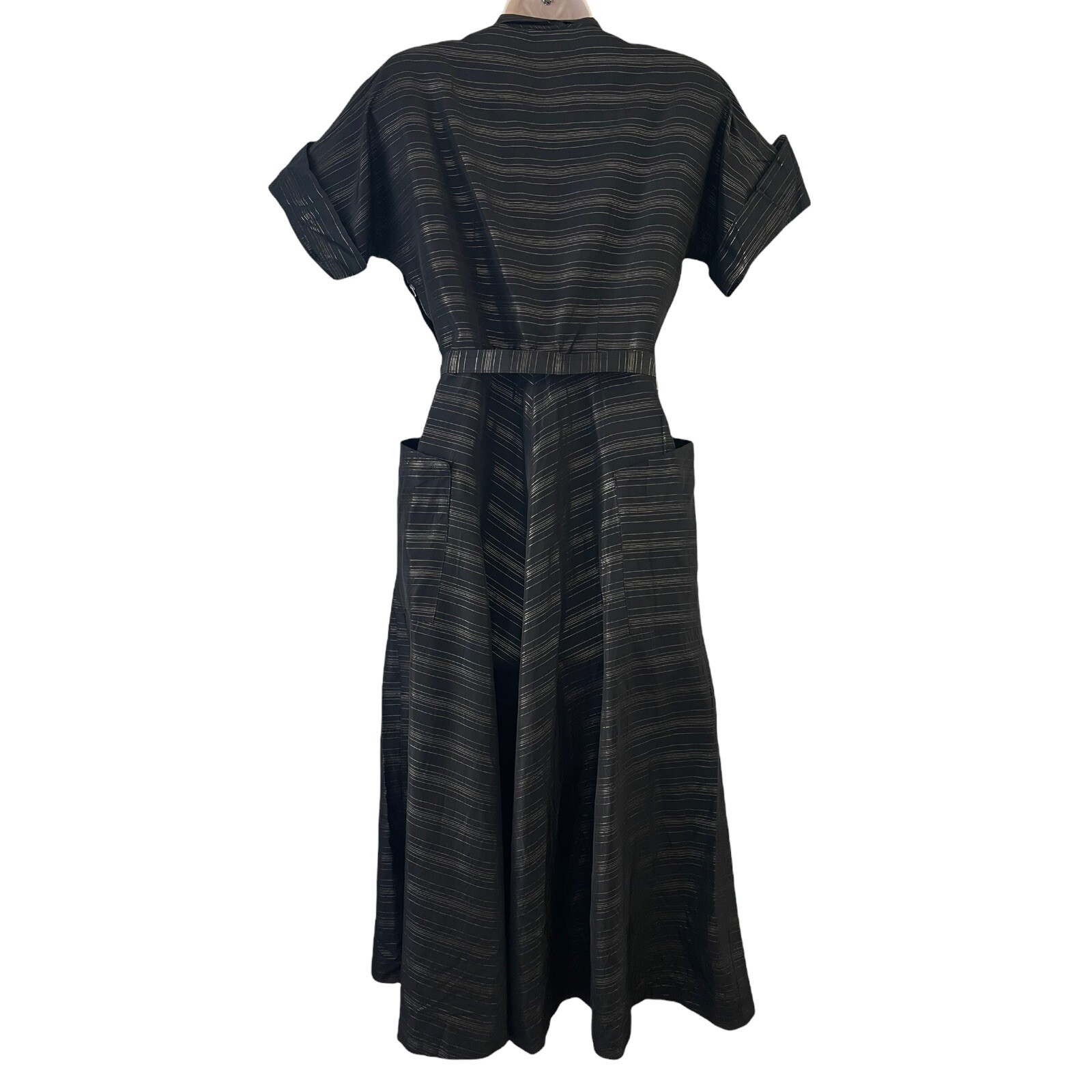 Vintage 1940s Black + Gold Dress w/ Pockets + Belt. Size S/M, USA