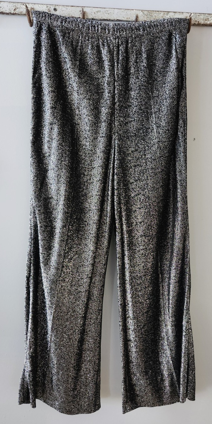 Vintage Montgomery Ward Black Silver Sparkle 3 Piece Pant Suit + Dress/Top