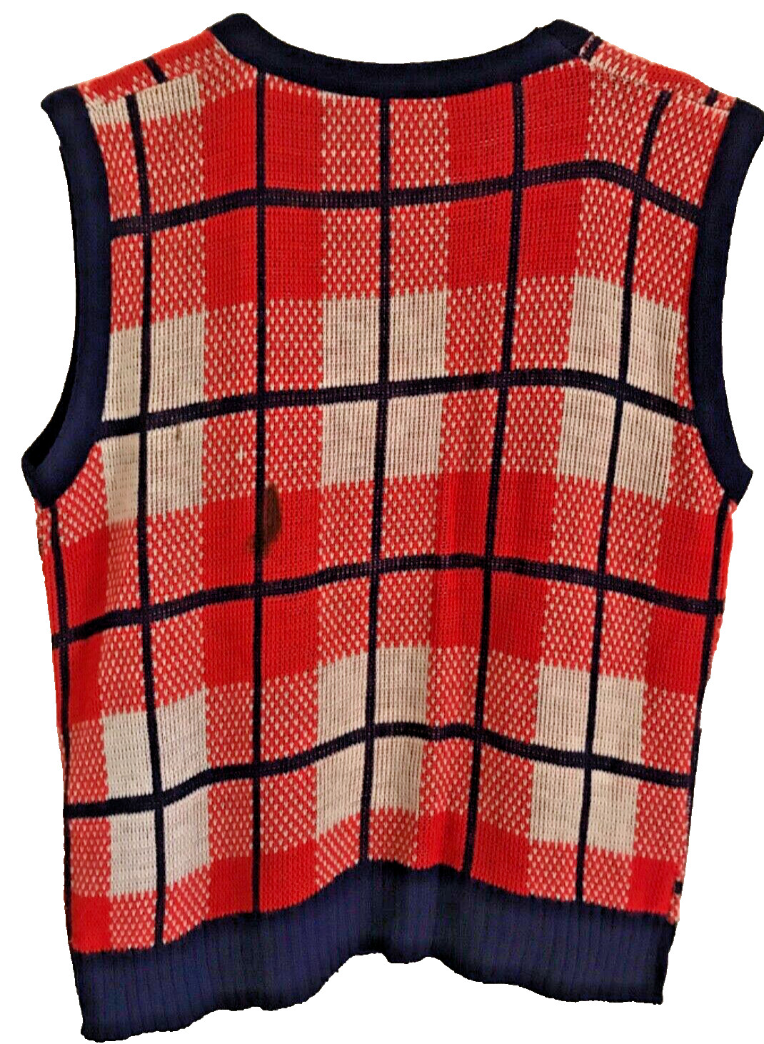 Vintage plaid Sweater Vest Top Red, White, Blue Acrylic L Classic Red Layer