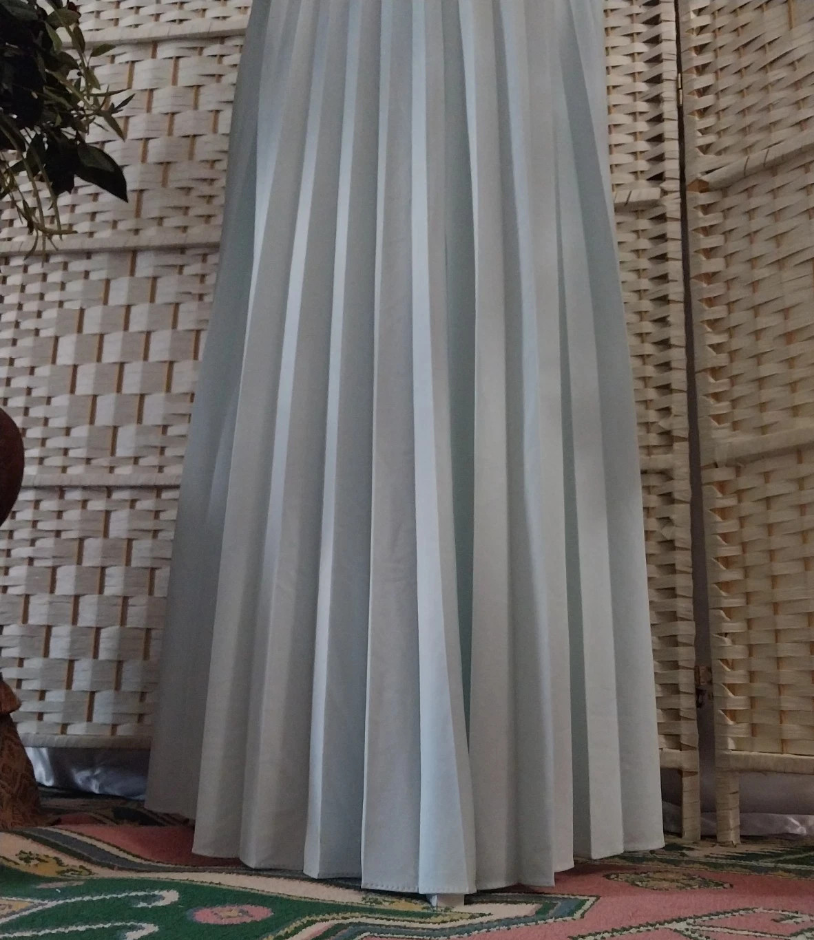 VTG Silky BABY BLUE CRYSTAL PLEATS PLEAT MAXI DRESS SKIRT FLARE SWEEP TWIRLY