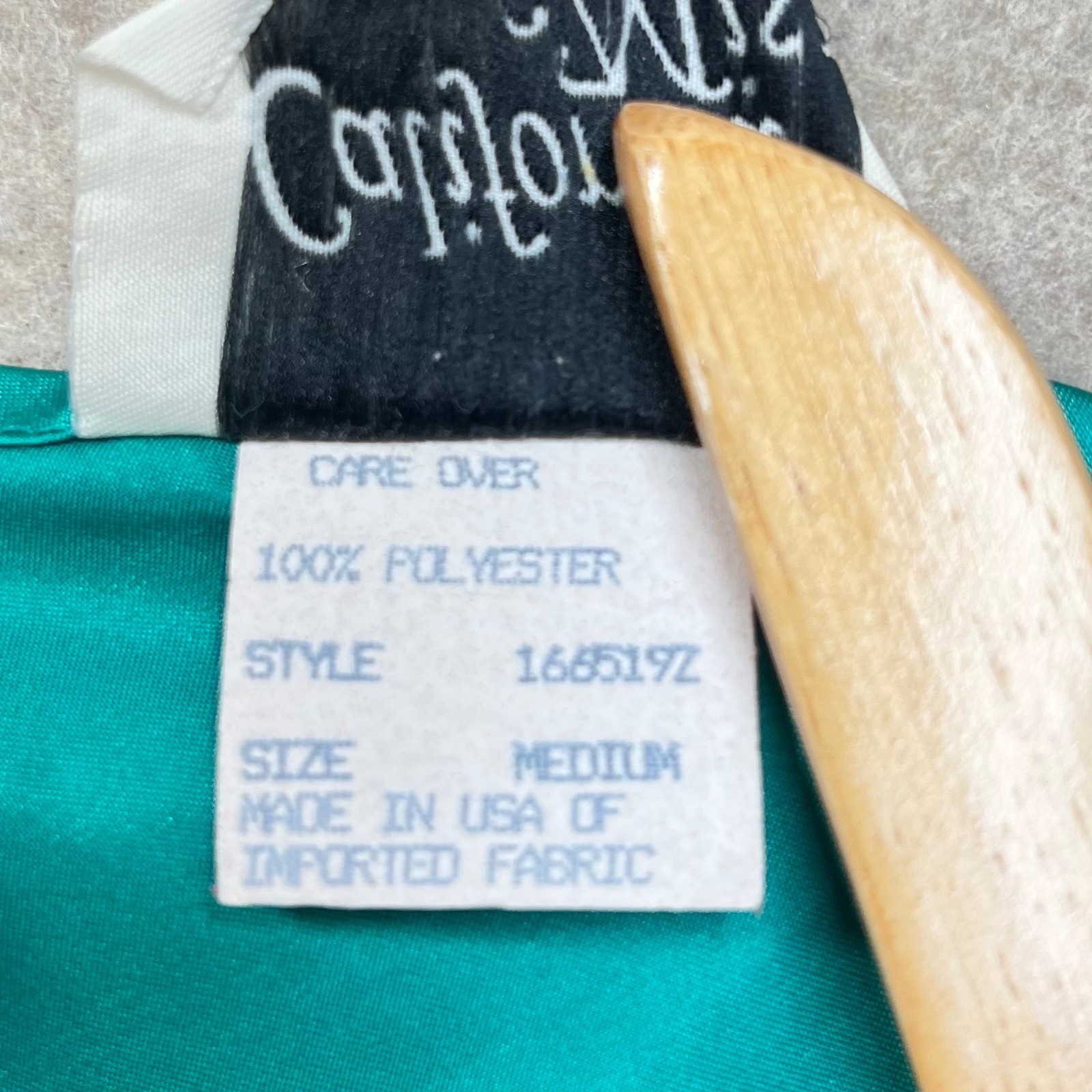 Vintage California Miss Teal Green Satin Chemise Nightgown Lace Trim Medium GUC