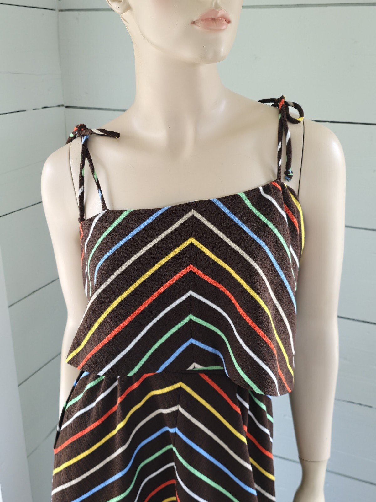 Vntg 70’s Nardis Of Dallas Multi Color Striped Asymmetrical women’s Day Dress