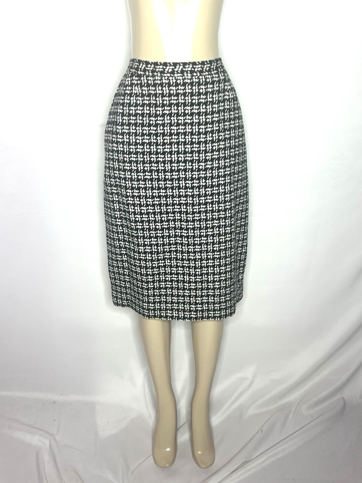 VINTAGE EVAN PICONE BLACK WHITE HOUNDSTOOTH WOOL STRAIGHT SKIRT SZ 16 Made USA