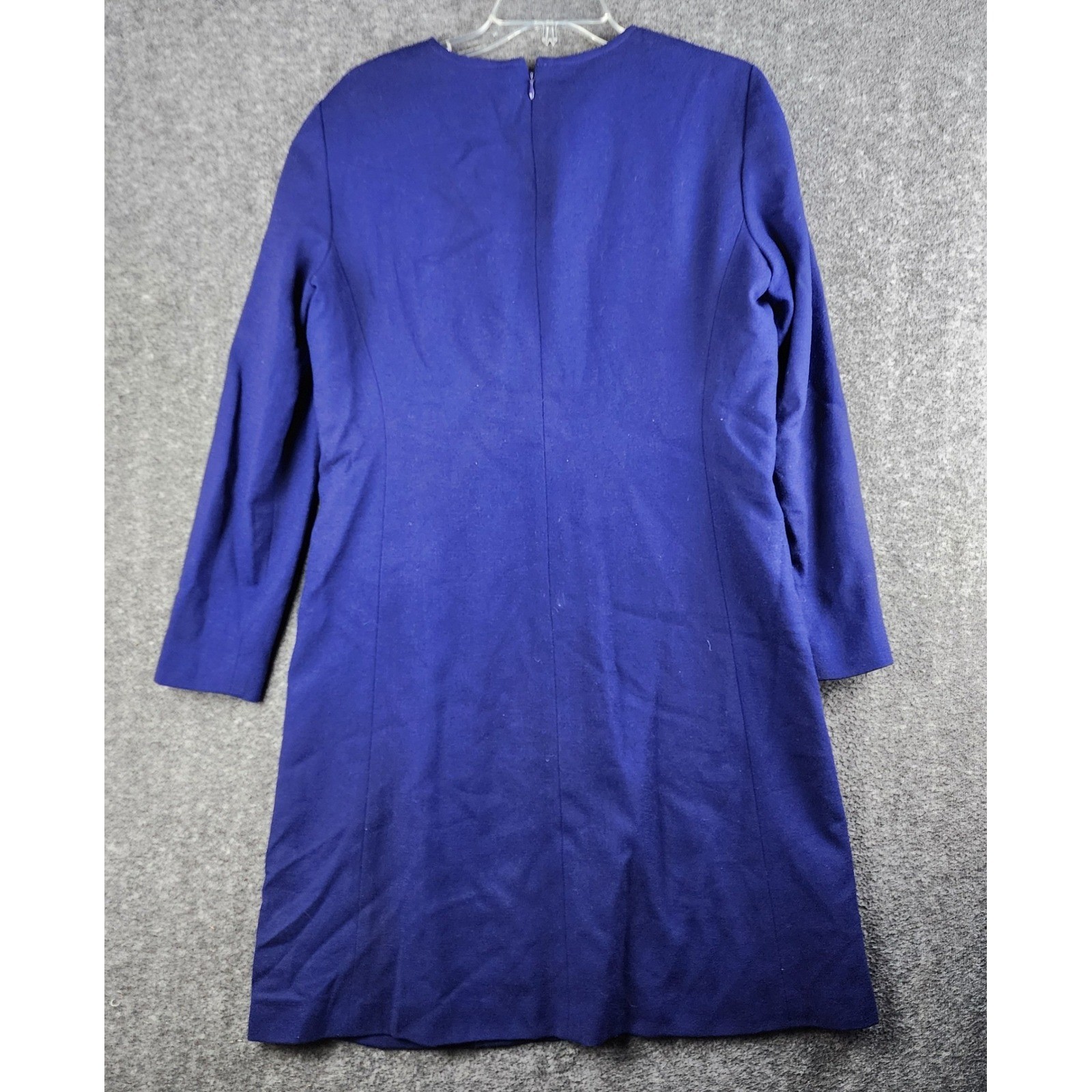 Evan-Picone Sheath Dress Women 12 Blue Worsted Wool Vintage Made in USA Toggle