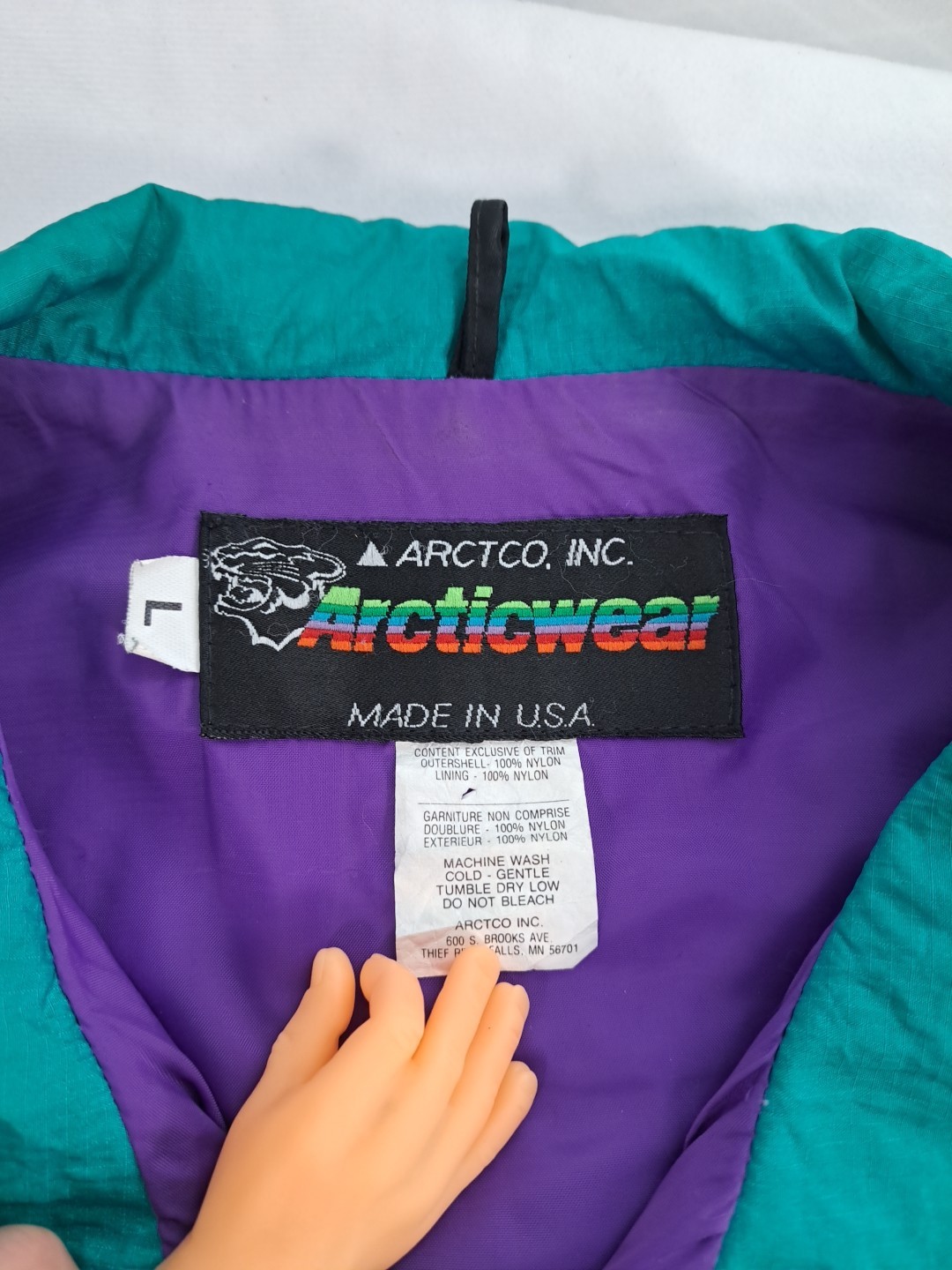 Vtg 80s 90s Womens Arcticwear Cat Teal Geometric Large Colorful Colorblock Pink