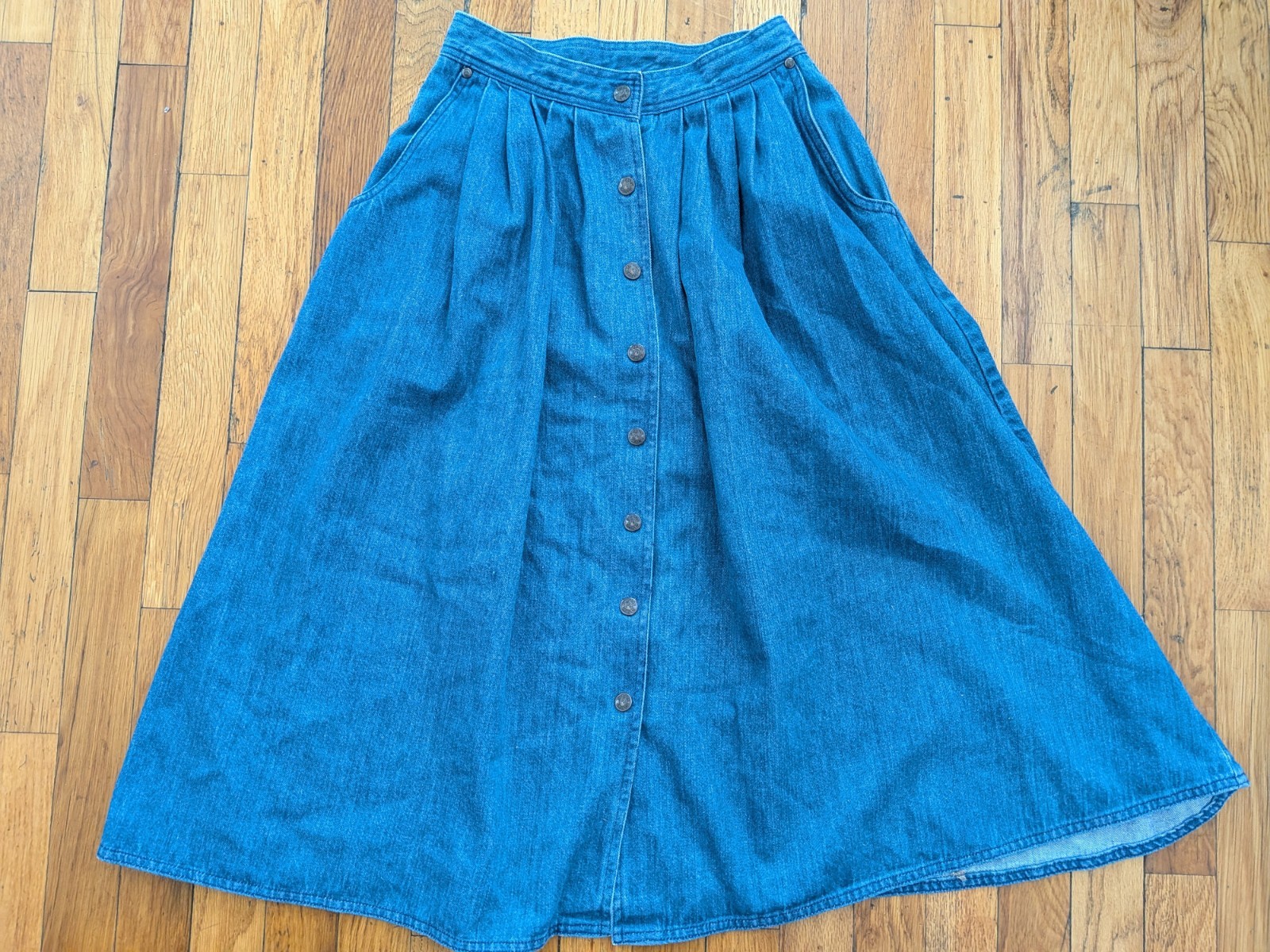 Vintage Sasson Denim Midi Skirt 80s Full Modest Casual Cottagecore Prairie Sz 6
