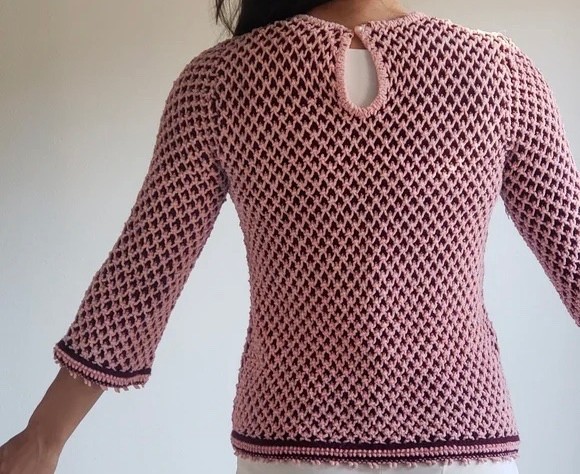 Vintage 70s Pullover Burgundy & pink Loubella California Extendable sweater (S)