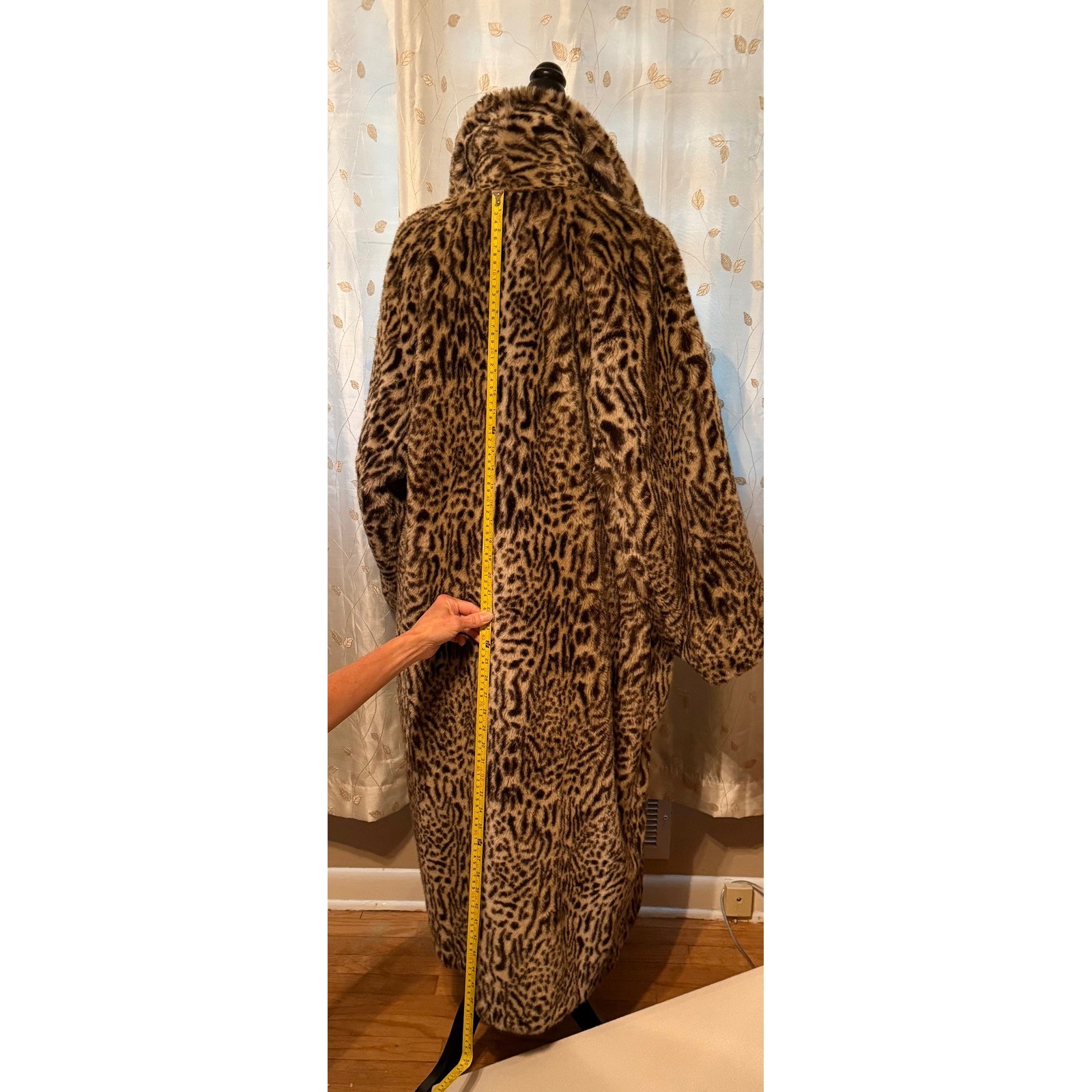 Miss Jackson’s Vintage Leopard Faux Fur Maxi Coat Animal Print Shawl Collar L